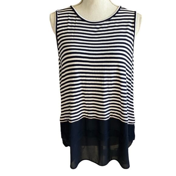 Michael Kors Navy White Striped Sleeveless Top Large - Picture 1 of 5